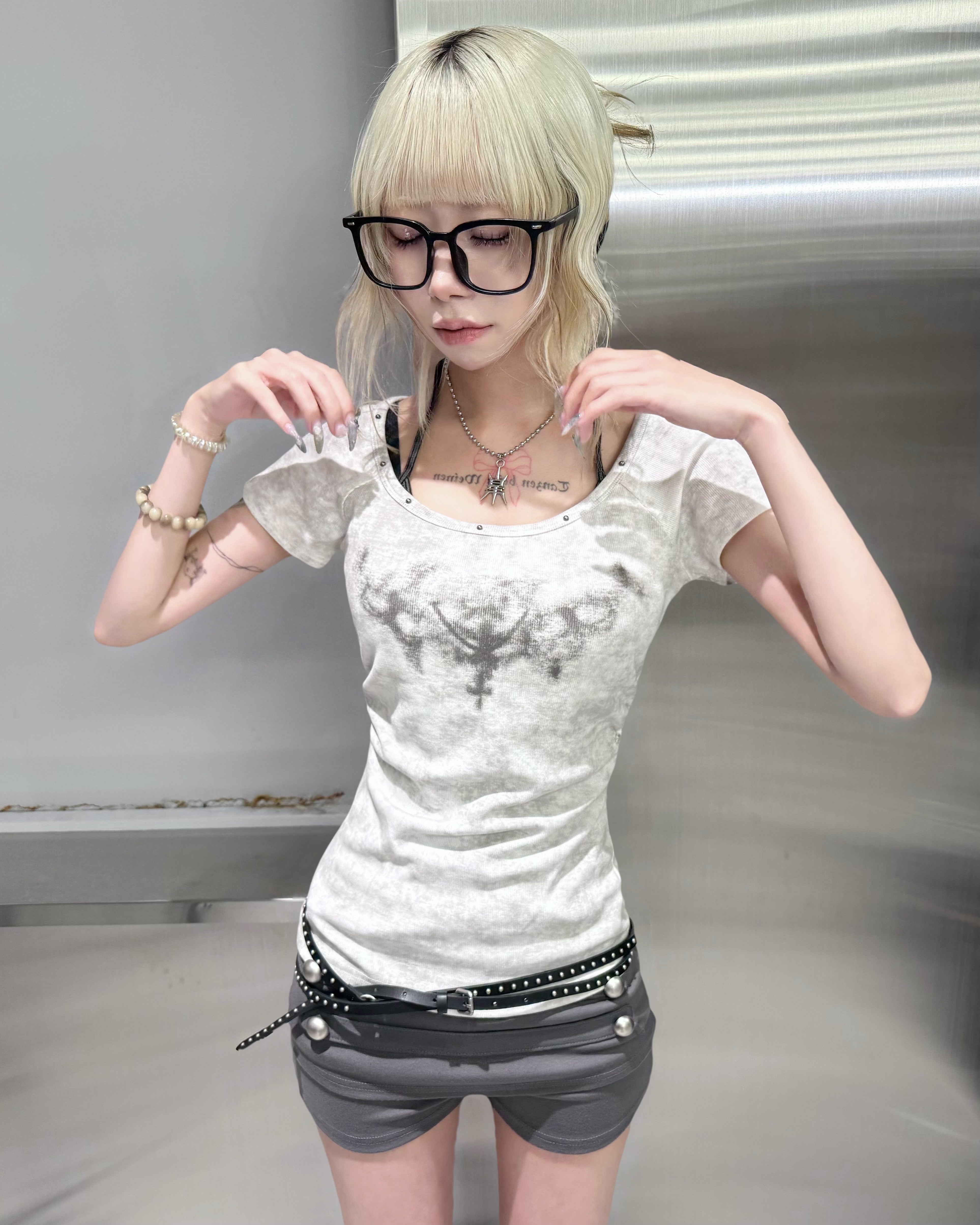 受注制【nmtc+】Ink Layered Halter Neck Tee (3color)