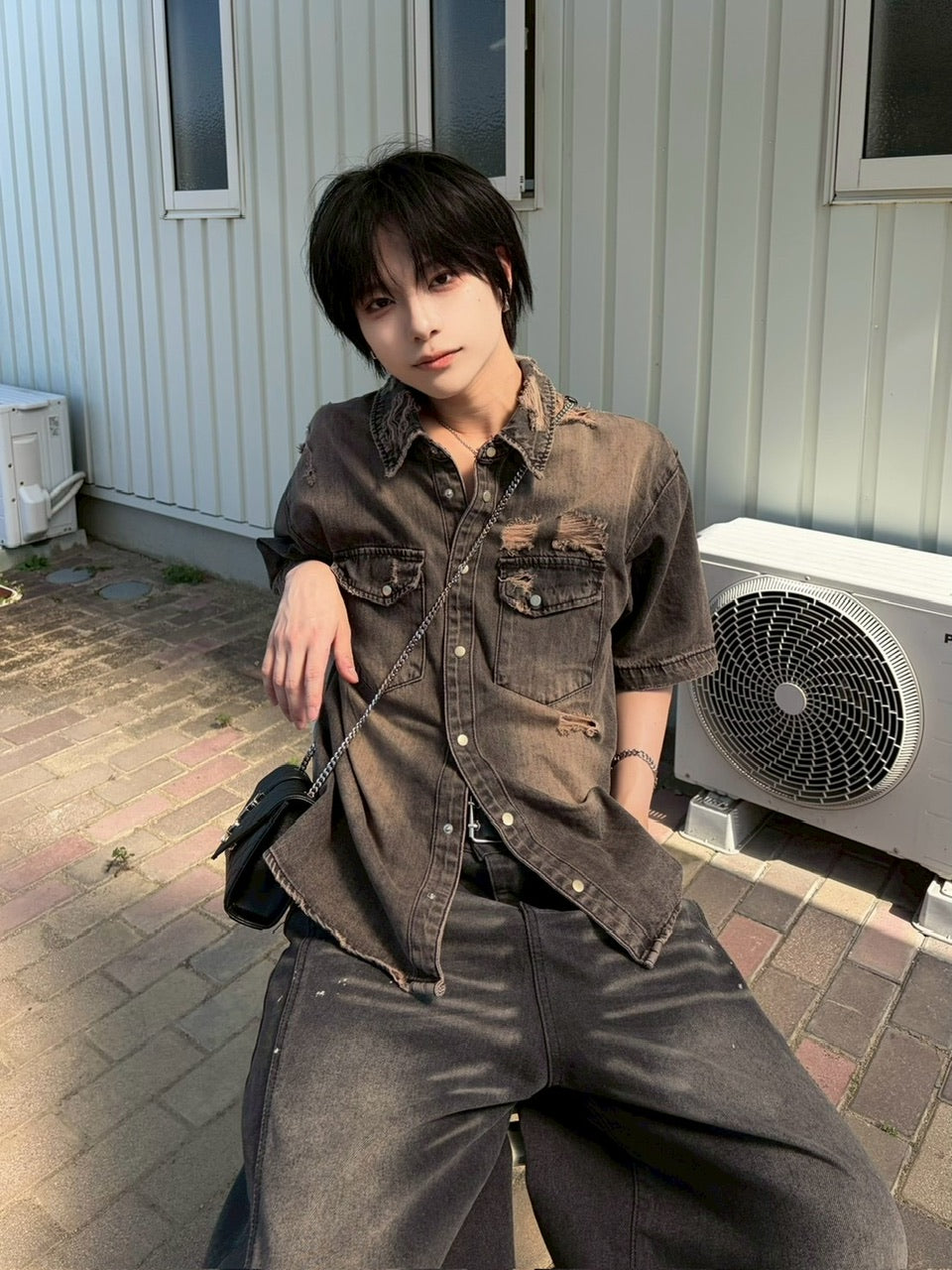 受注制【LUV CODE】damage denim shirt