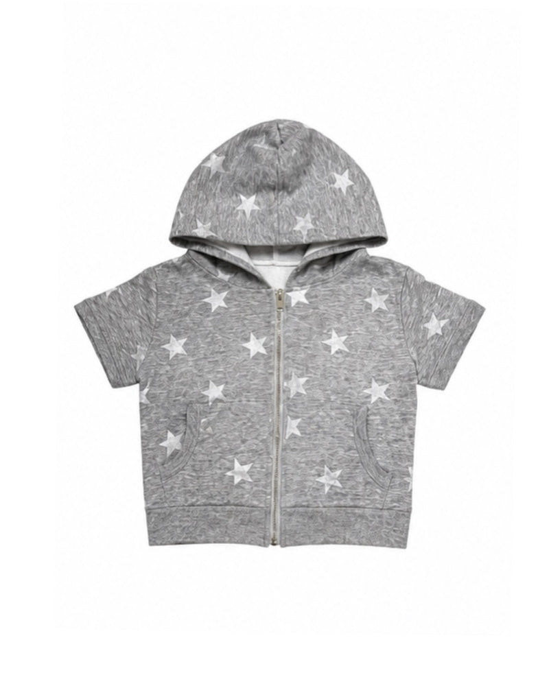 国際配送【Never mind the XU】star short sleeve zip-up hoodie