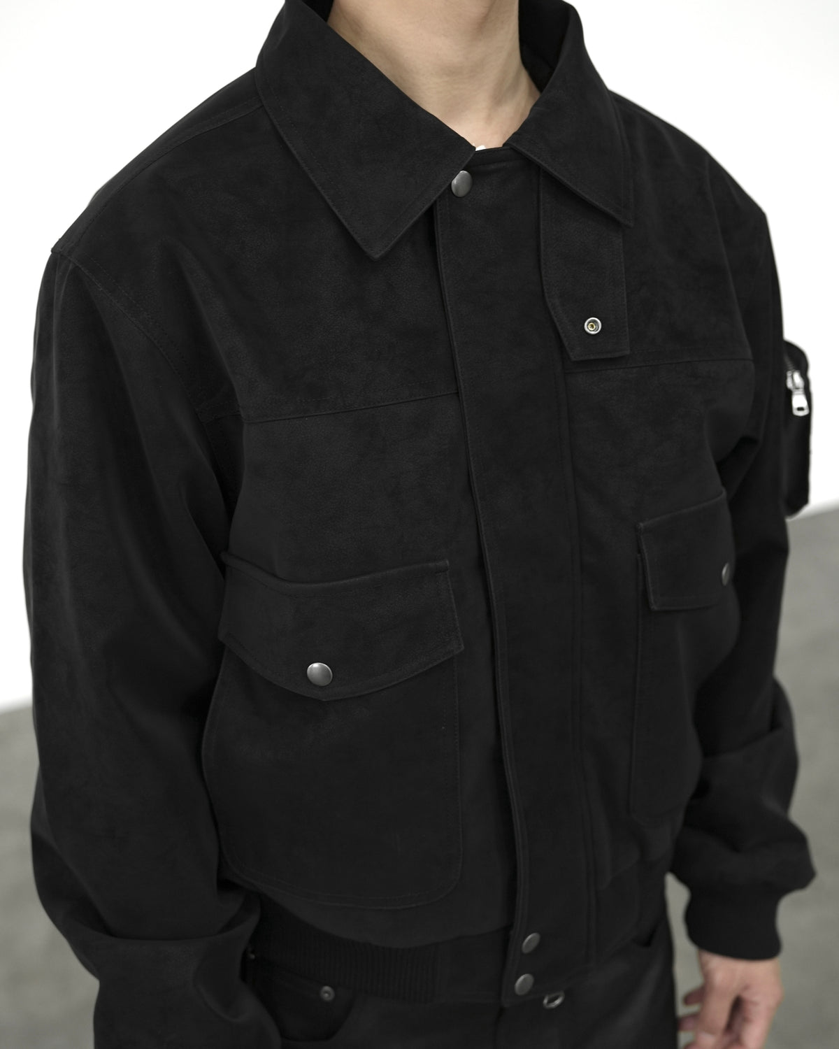 【CHIKASHITSU PLUS HIGH】Boa collar faux leather flight jacket