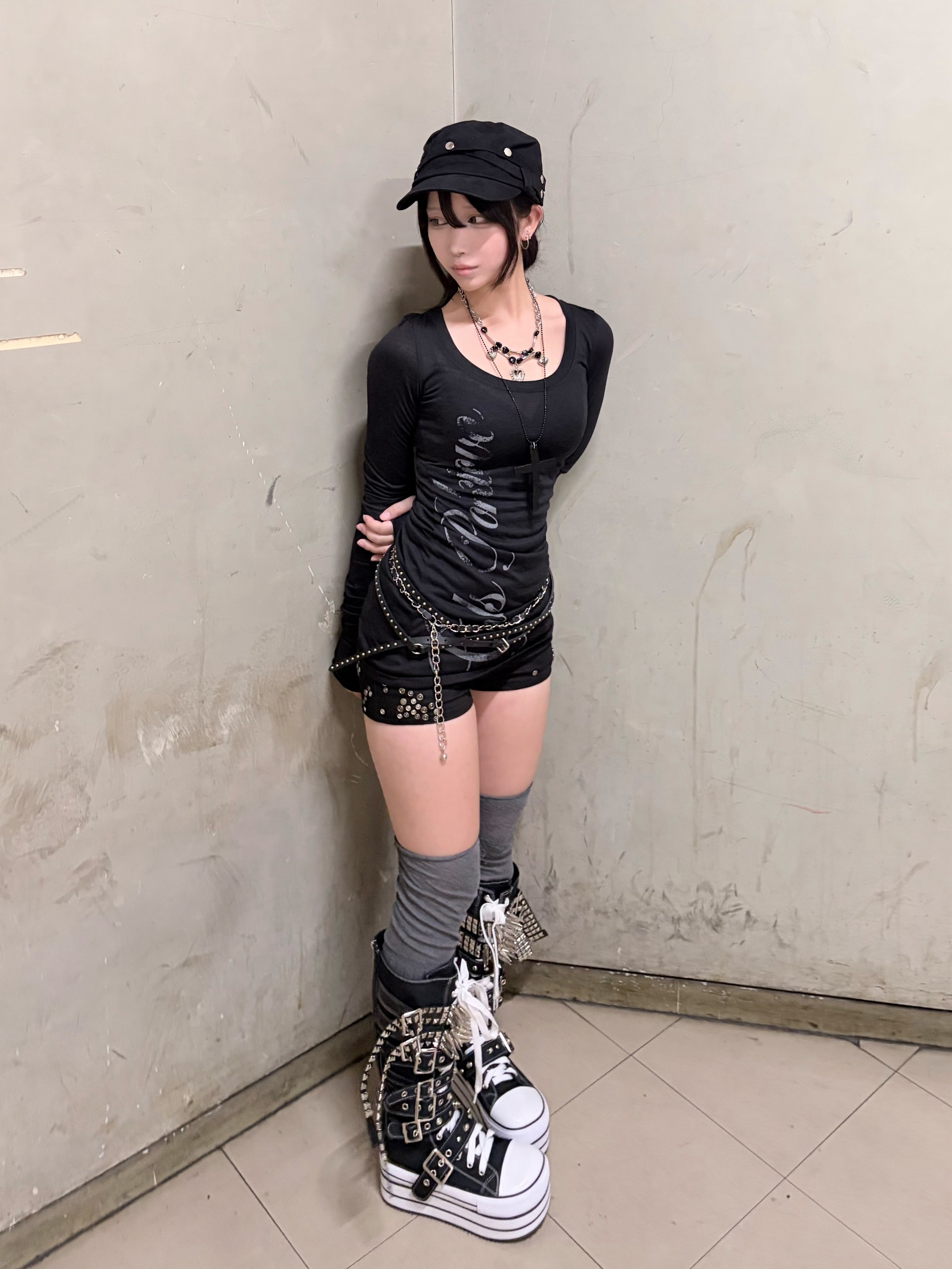 国際配送【Never mind the XU】studs belt platform sneaker boots