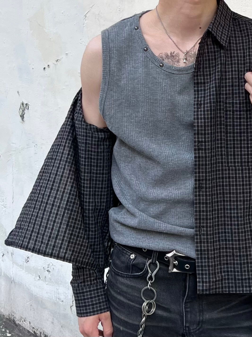 大阪店WEB限定受注制【Chikashitsu +】neck studs tank (3color)