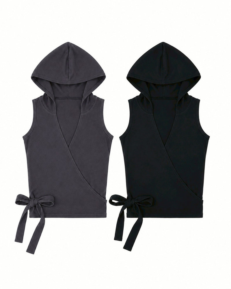 受注制【nmtc+】Hooded Wrap Sleeveless Top (2color)