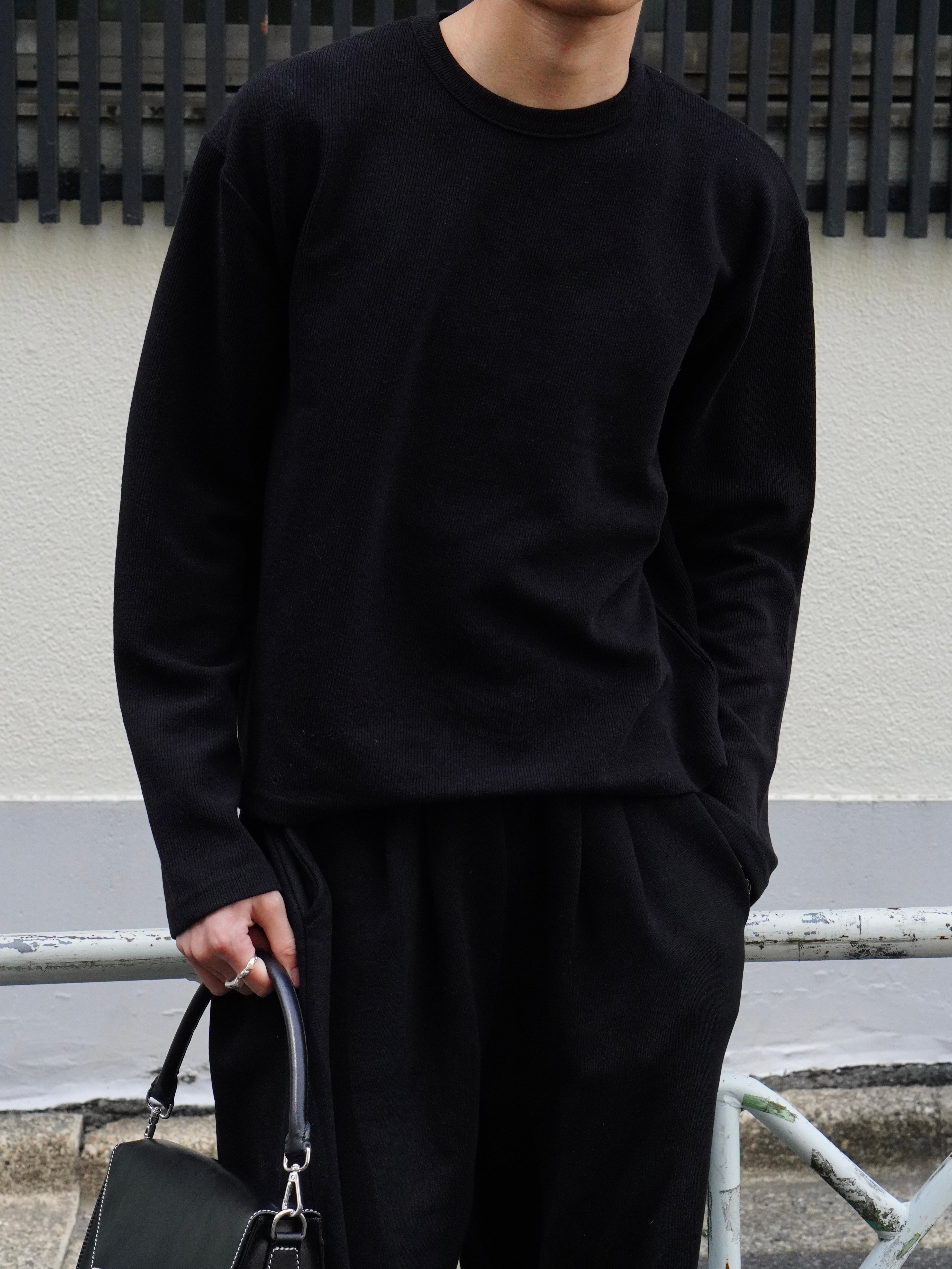 東京店WEB限定受注制【Chikashitsu +】cropped rib knit tee (2color)