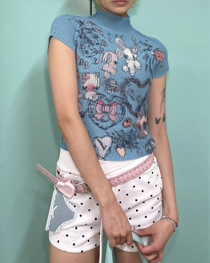 国際配送【Never mind the XU】popcorn shirring baby tee rabbit