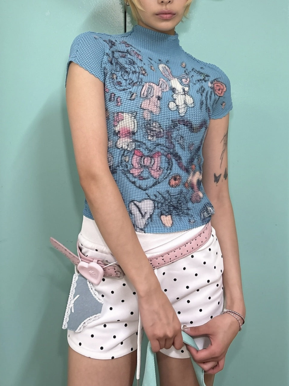 国際配送【Never mind the XU】popcorn shirring baby tee rabbit