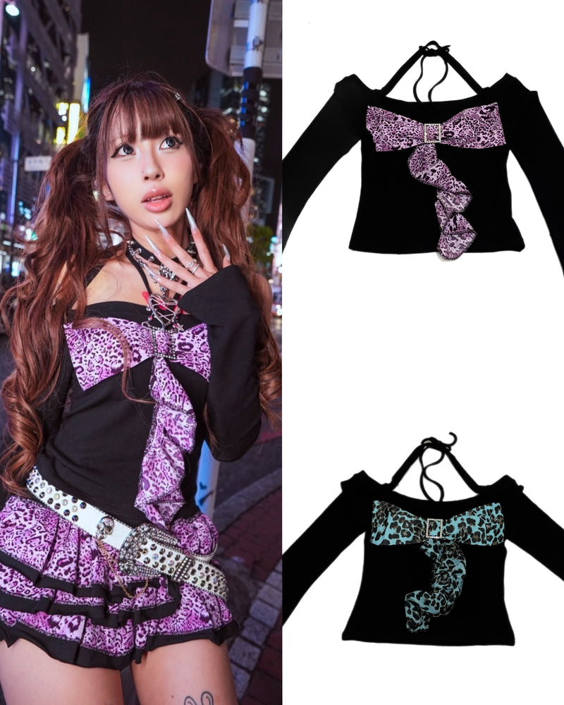 【BABY09】 baby leopard ribbon tops (2color)