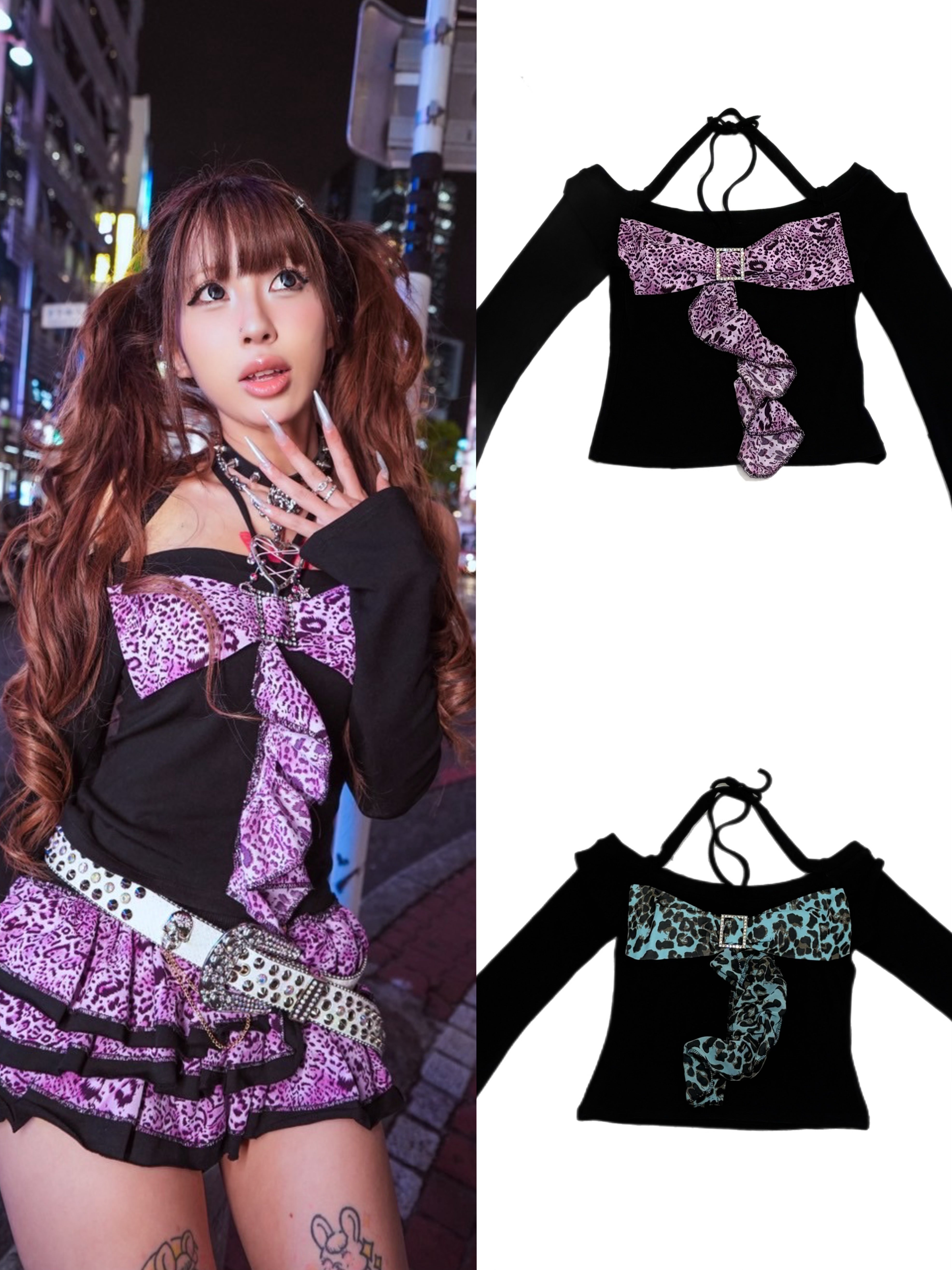 【BABY09】 baby leopard ribbon tops (2color)