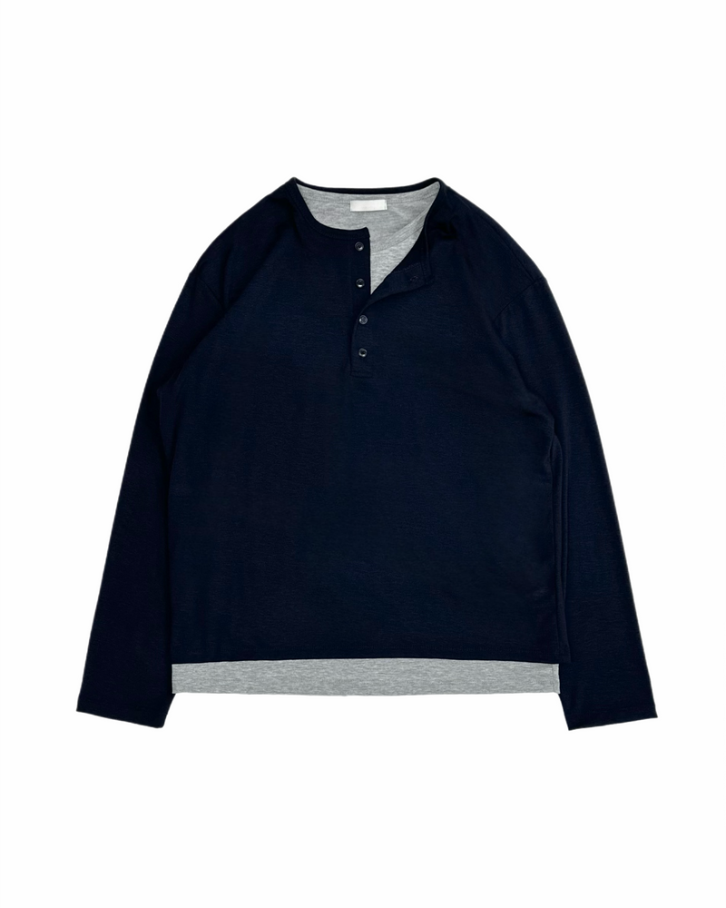 受注制【Chikashitsu +】double layered henley neck long sleeve