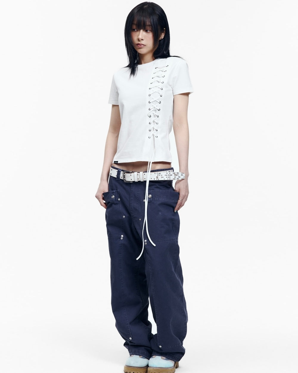 【AAKAM】Eyelet Corset Half Top
