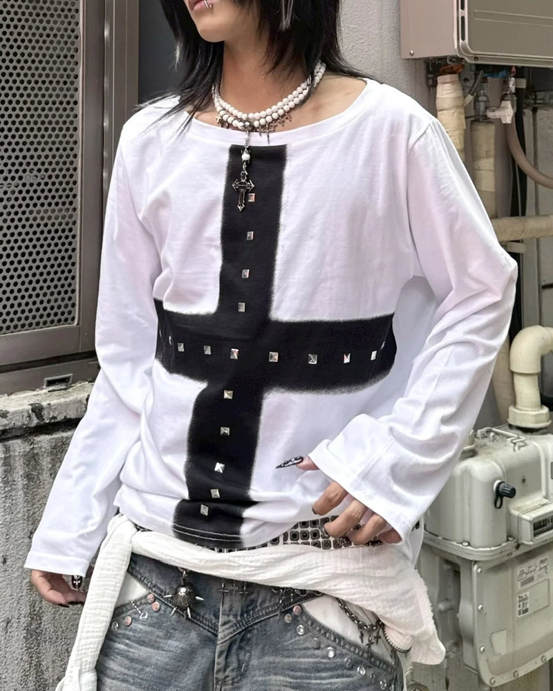 受注制【Never mind the XU】cross print long sleeve (2color)