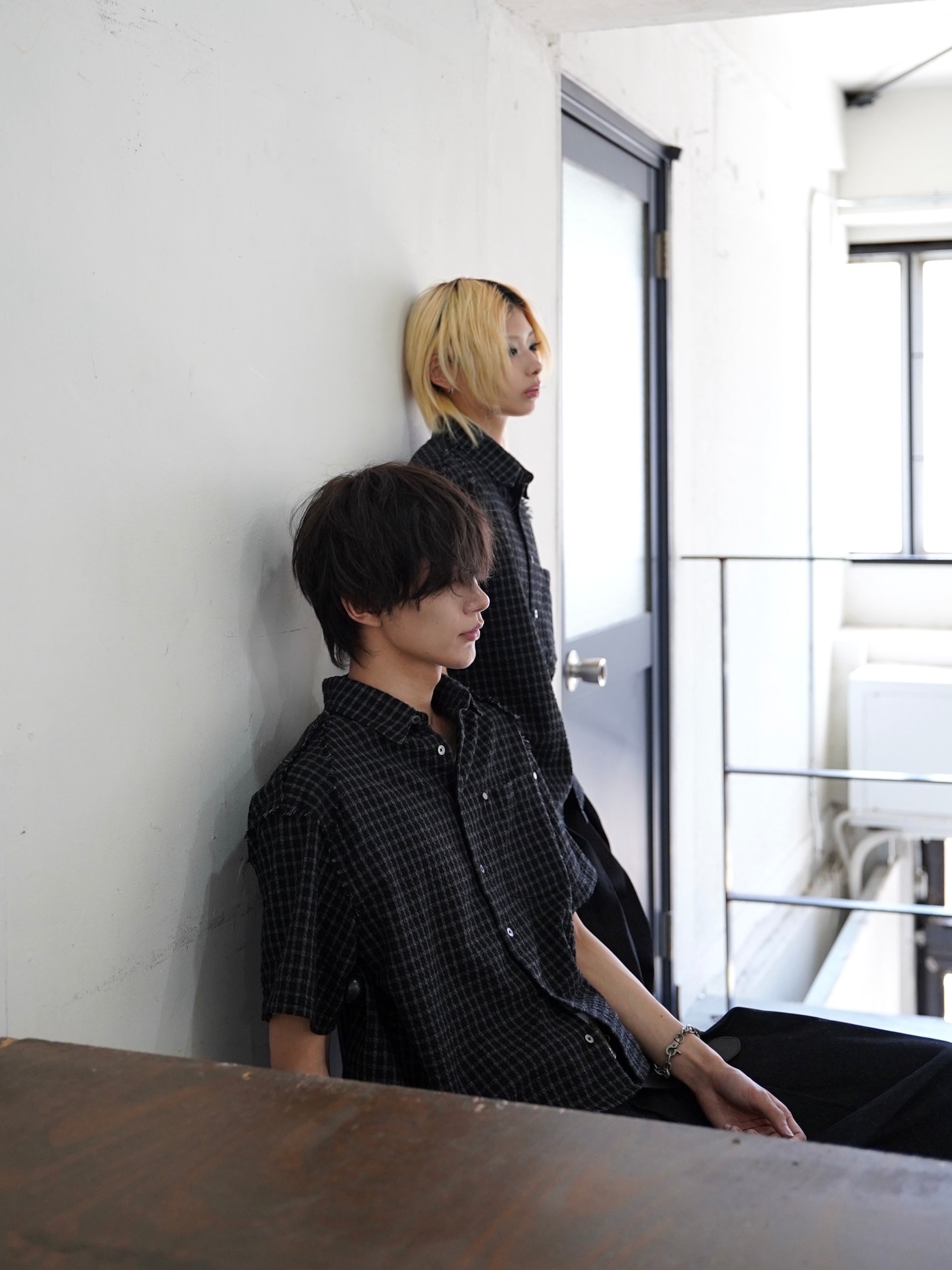 5/23 20:00発売【CHIKASHITSU PLUS HIGH】Raw edge seersucker check shirt