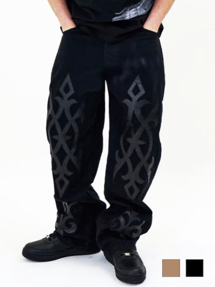 【E RIN AI E】DARK TRIBAL PARTY DENIM PANTS