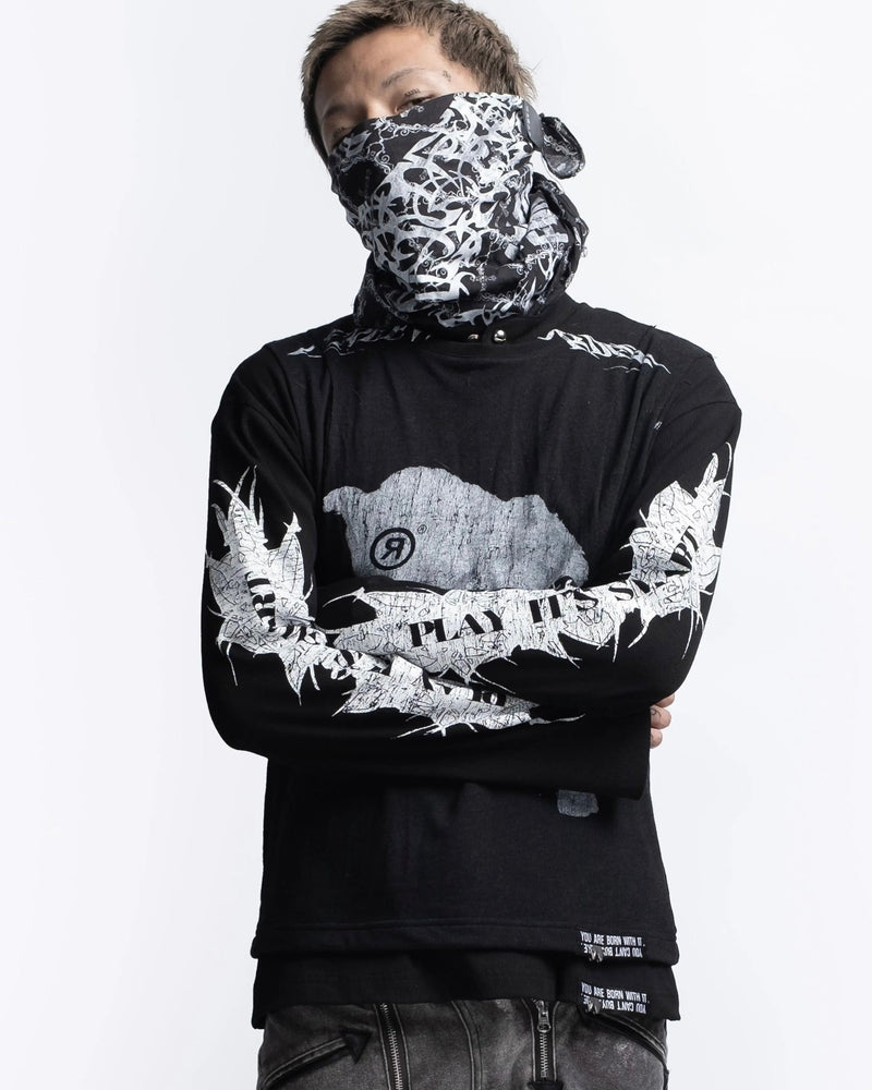 【F.V.V.O】Ribbed Printed Henley Long Sleeve