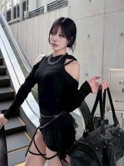 受注制【nmtc+】asymmetry wave strap camisole (2color)