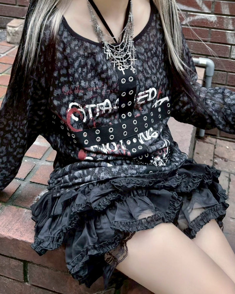 国際配送【BABY09】leopard off-shoulder punk tops