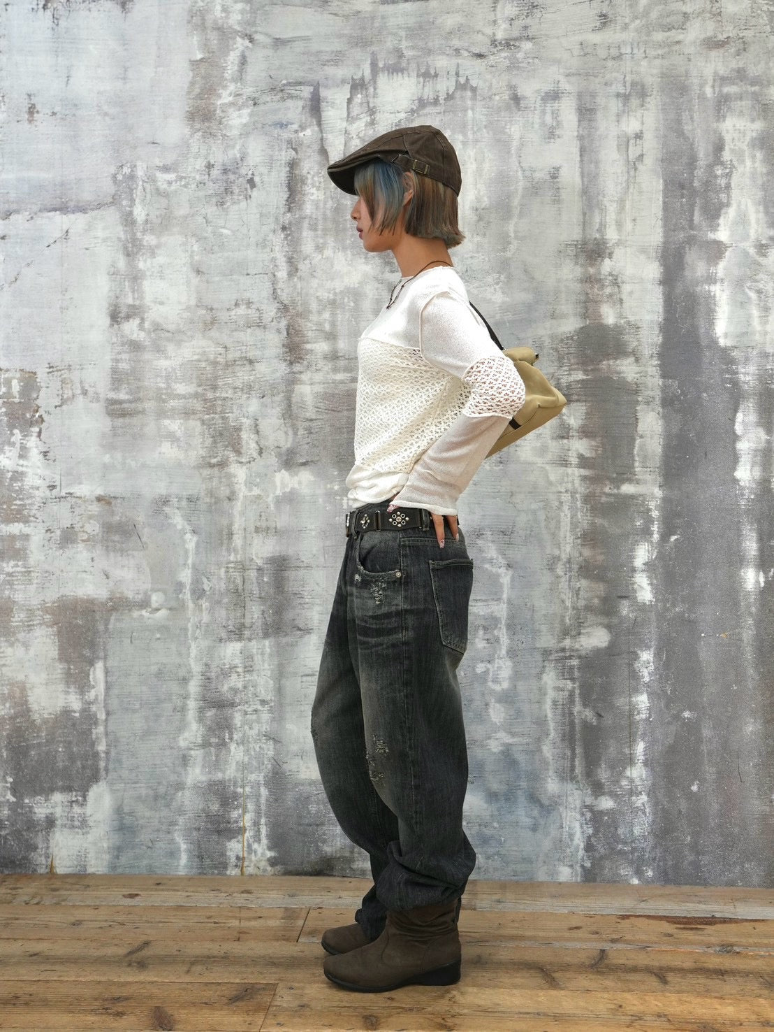 受注制【OaKS】mesh patchwork sheer knit (2color)