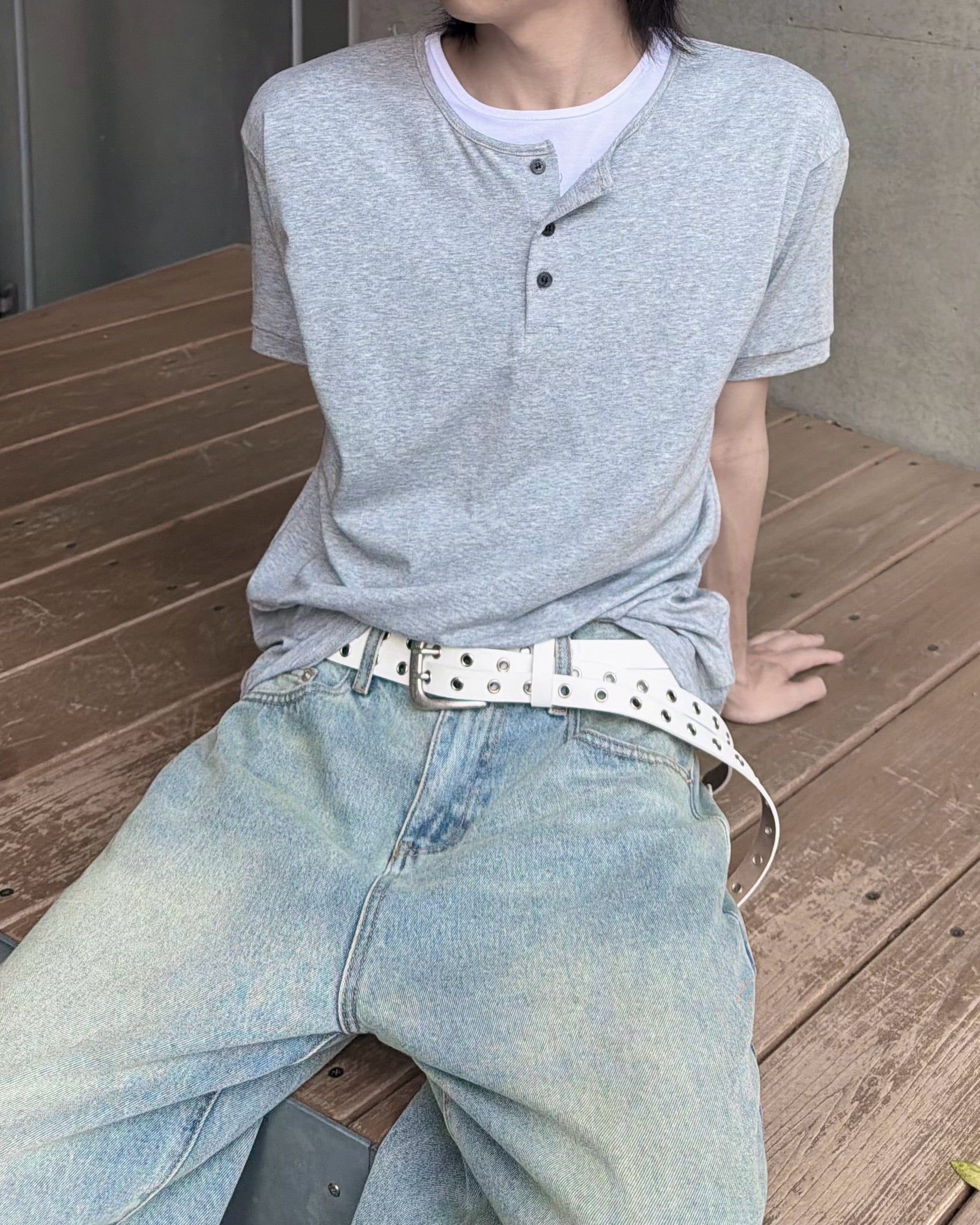 受注制【nmtc+】Cool Layered Henley Neck Tee (2color)