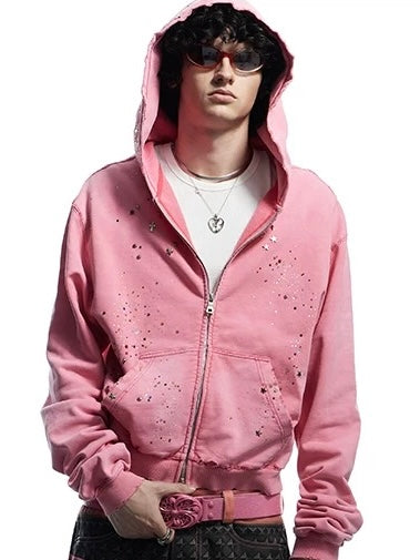 【DND4DES】Rhinestone Washed Distressed Hoodie