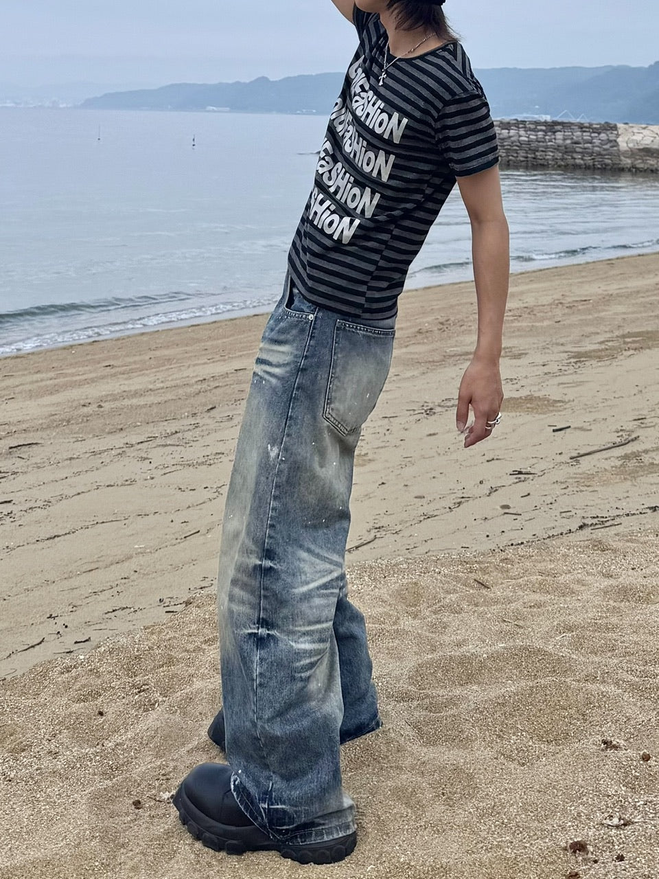 国際配送【RENOL】stripe logo tee