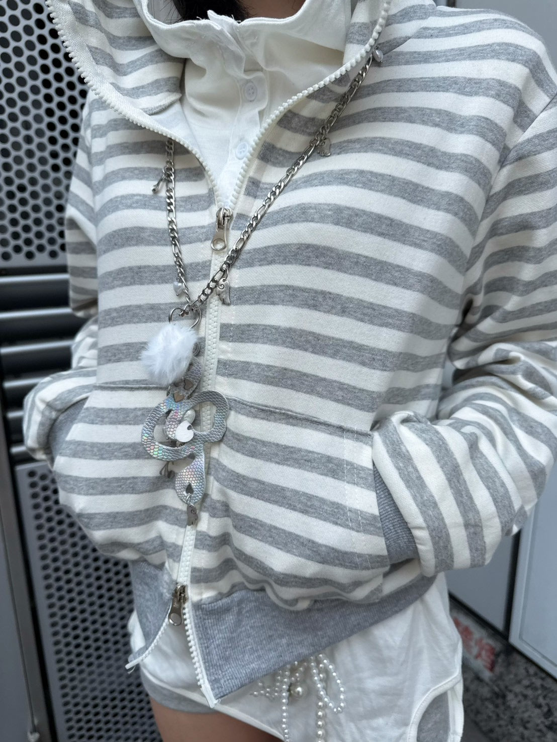 3/1 20:00発売 受注制【nmtc +】border horn zip up hoodie / 【エヌエムティーシープラス】ボーダーホーンジップアップパーカー (2color)