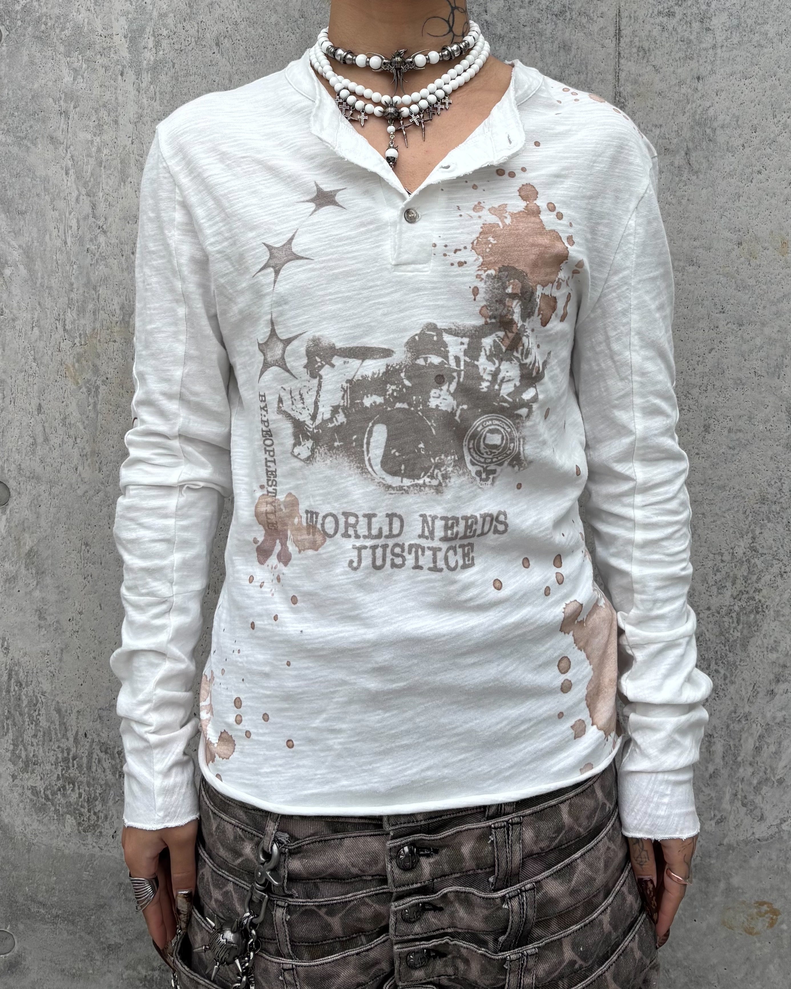 国際配送【Never mind the XU】paint graphic henley long sleeve