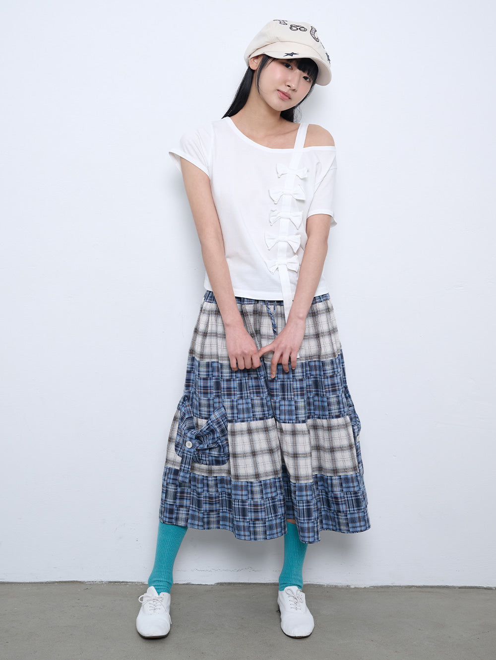 6/8 21:00発売【TUOMIO】RIBBON OFF SHOULDER T-SHIRT