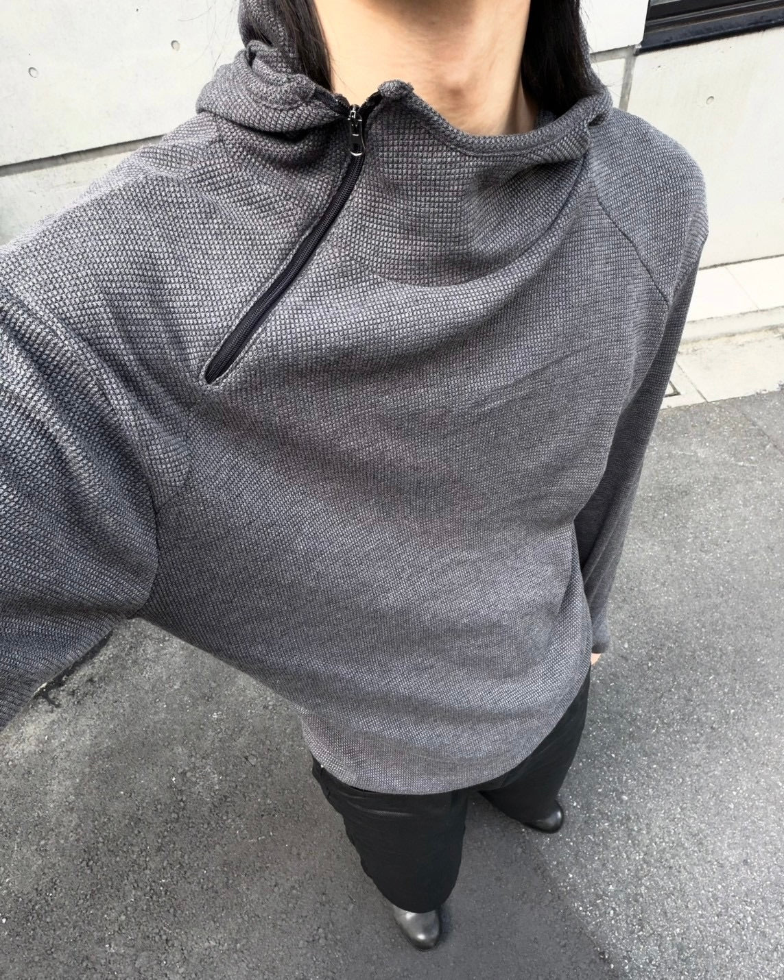受注制【nmtc+】Diagonal Zip Hood Top (3color)