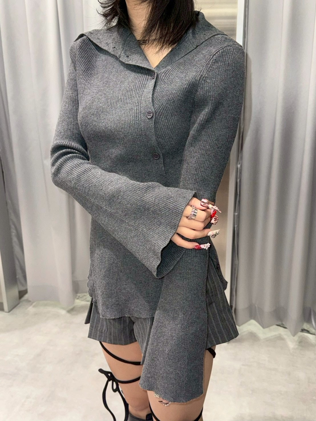 3/1 20:00発売 受注制【nmtc +】diagonal button knit / 【エヌエムティーシープラス】ダイアゴナルボタンニット (2color)