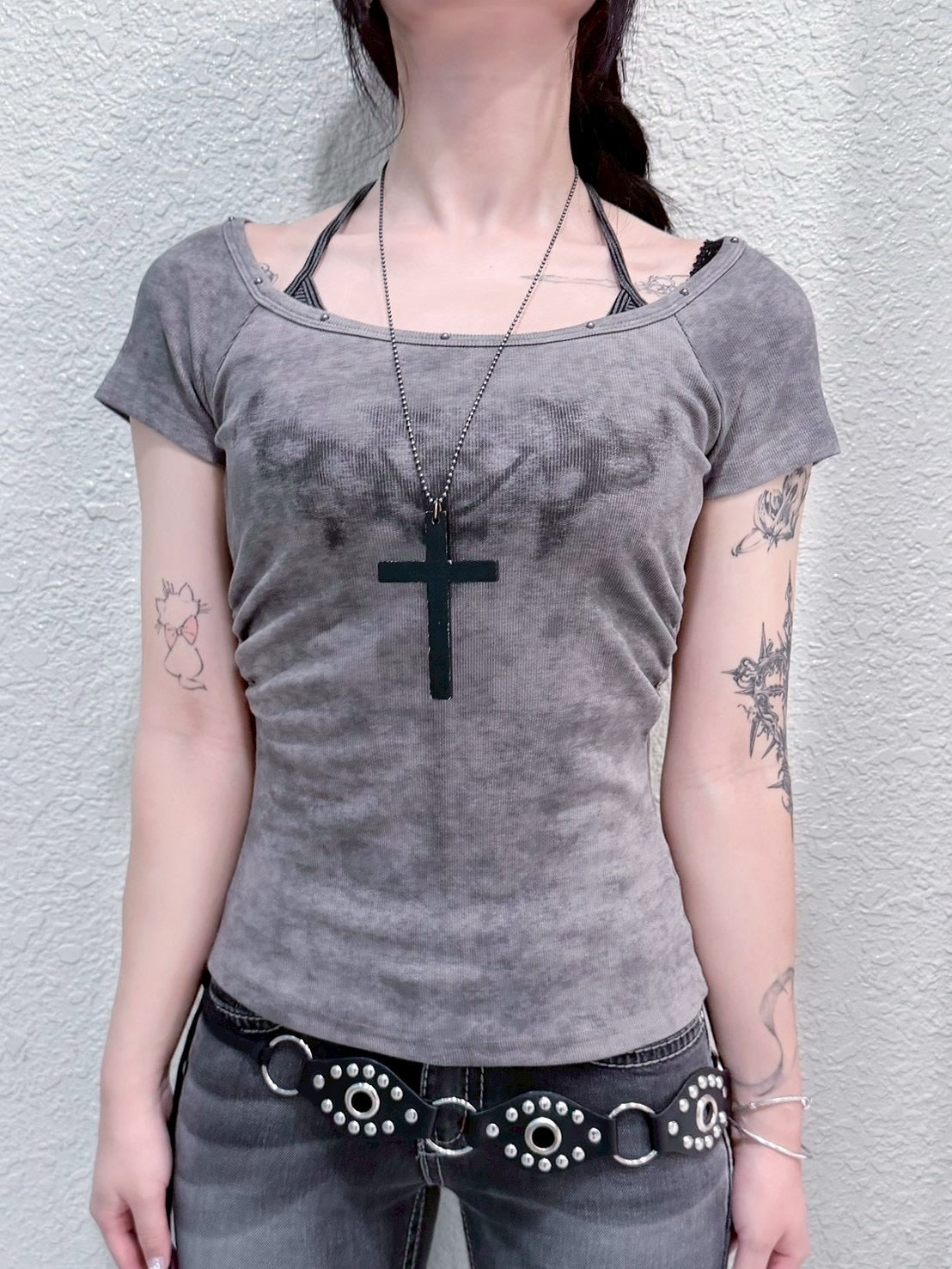 受注制【nmtc+】Ink Layered Halter Neck Tee (3color)
