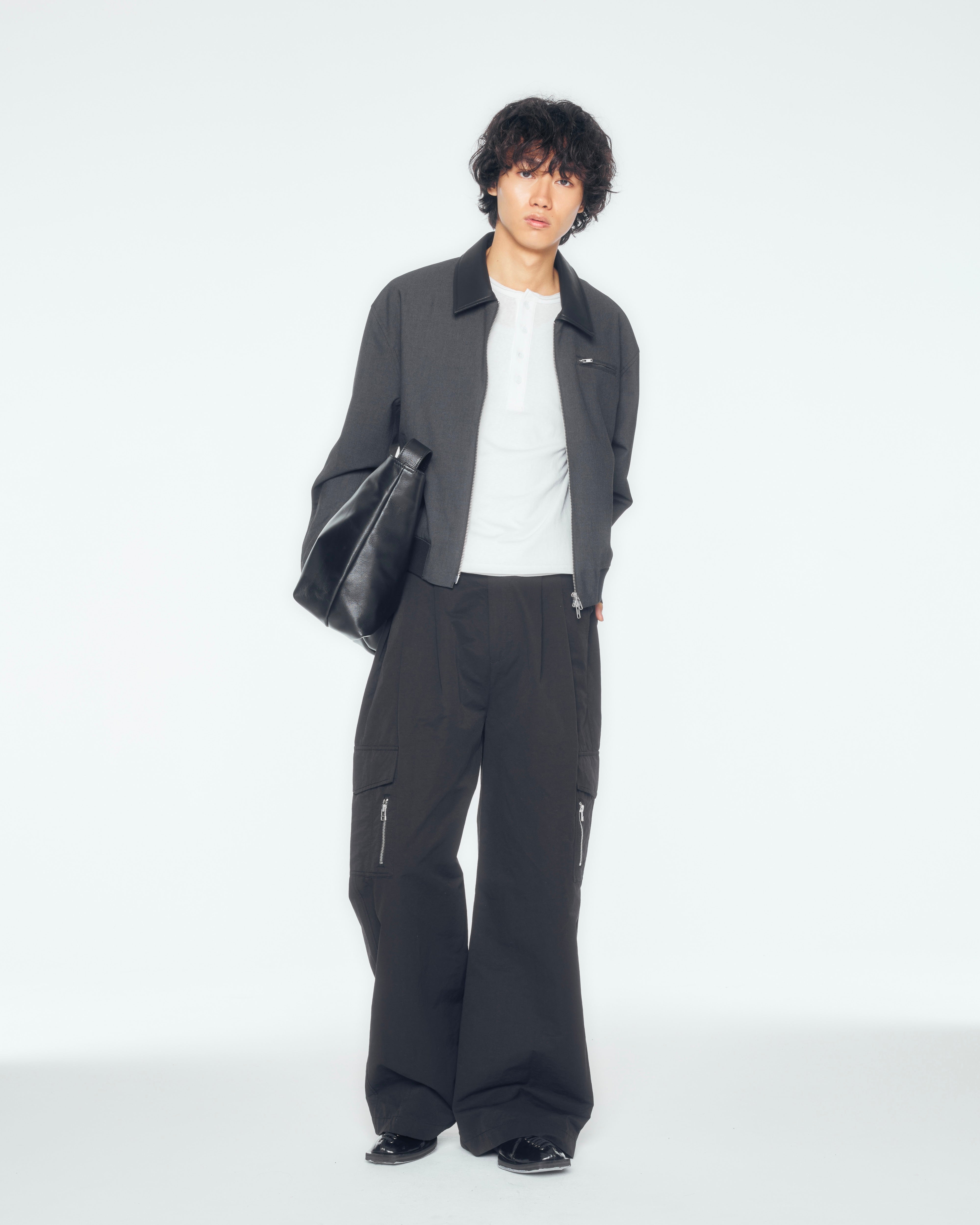 【CS】leather trim zip up jacket