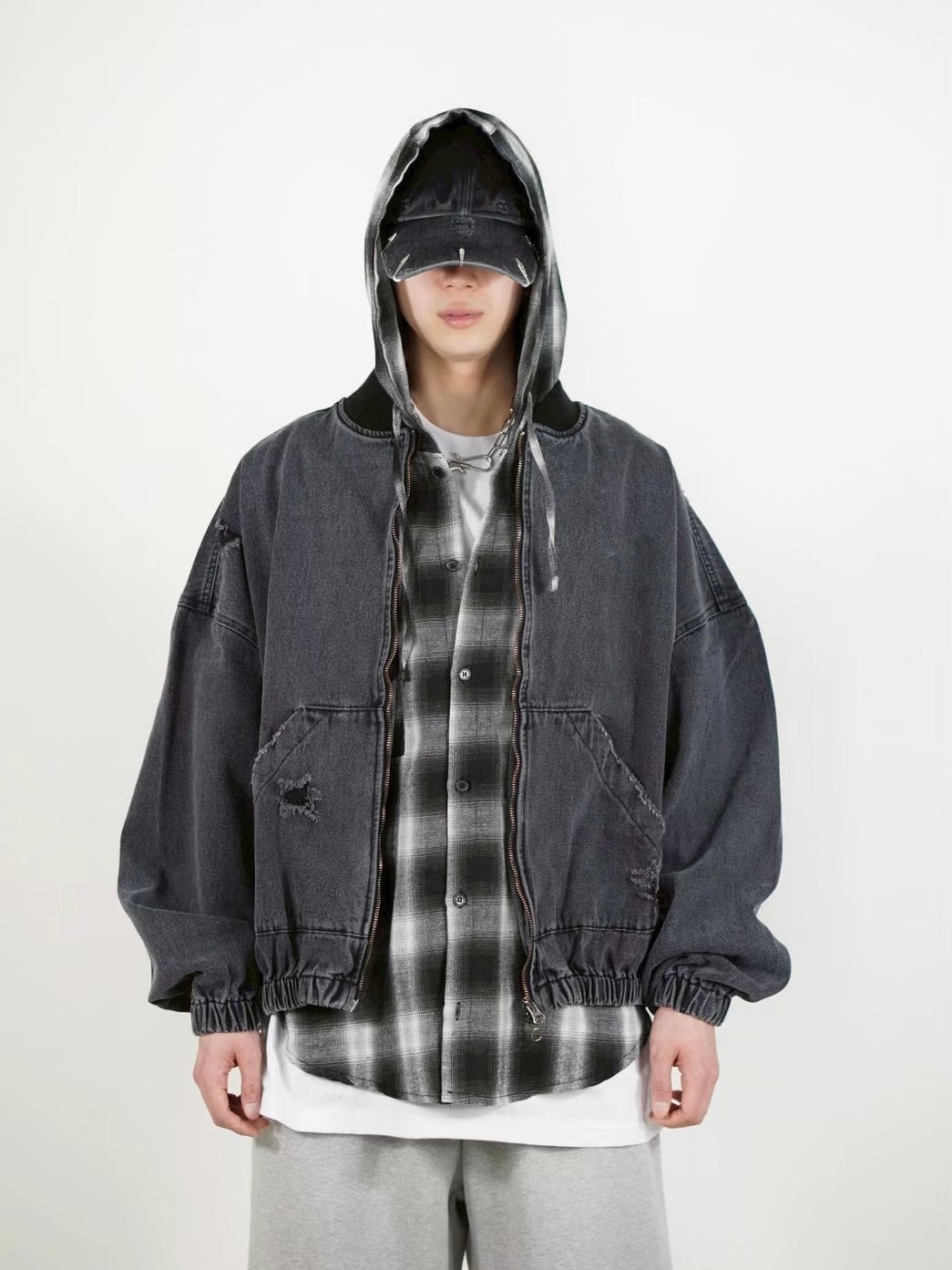 【Chikashitsu +】denim flight bomber jacket (2color)