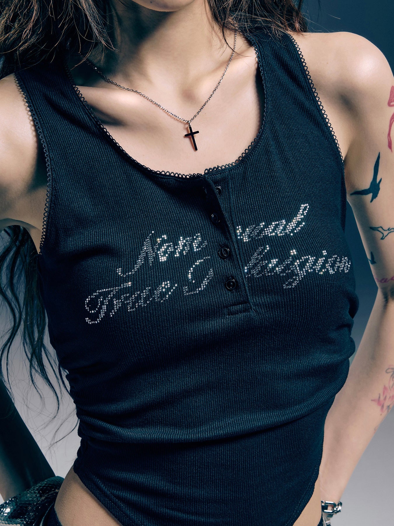 【NOMANUAL×TRUE RELIGION】NO RELIGION SHIRRING SLEEVELESS TEE