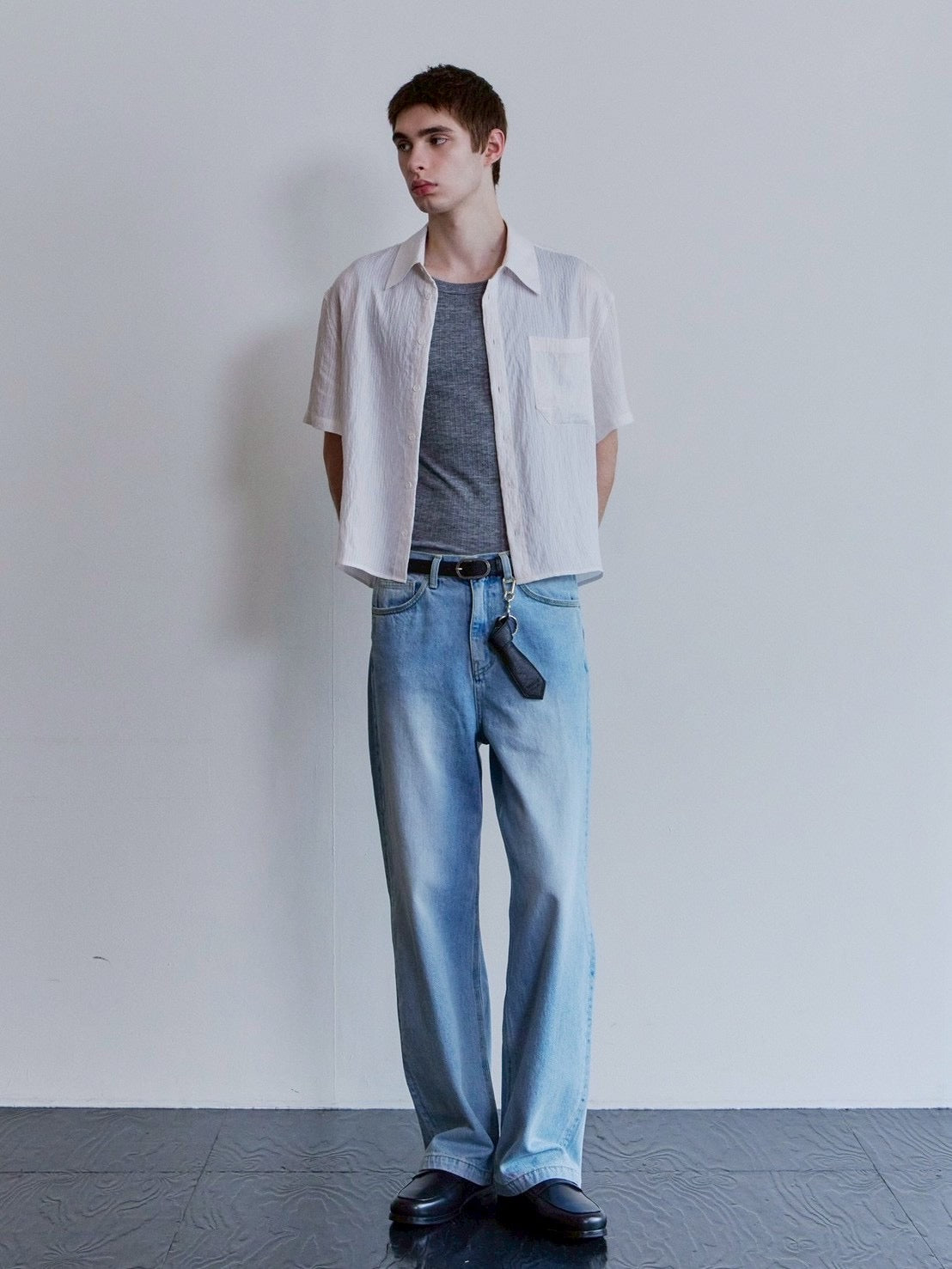 【Waviness】Sheer Origami Crop Half Shirts