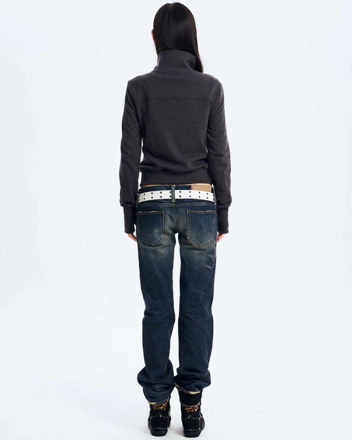 【NOT KNOWING】Button High Neck Zip Up