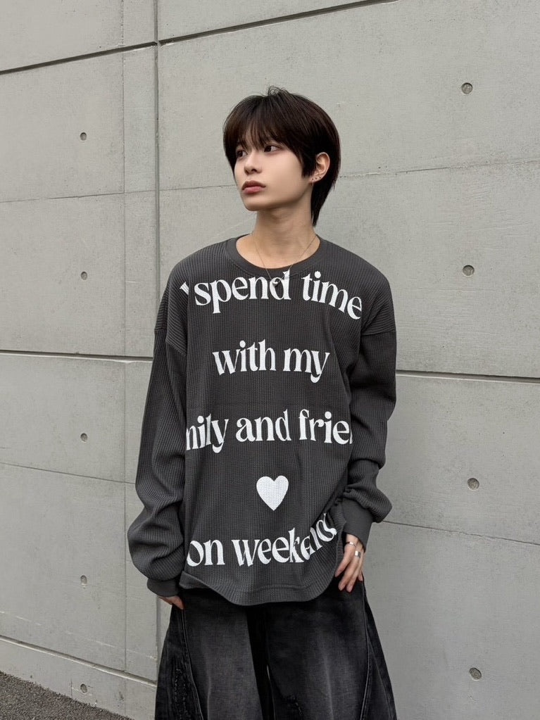 【LUV CODE】lettering waffle long sleeve tee