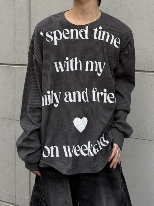 【LUV CODE】lettering waffle long sleeve tee