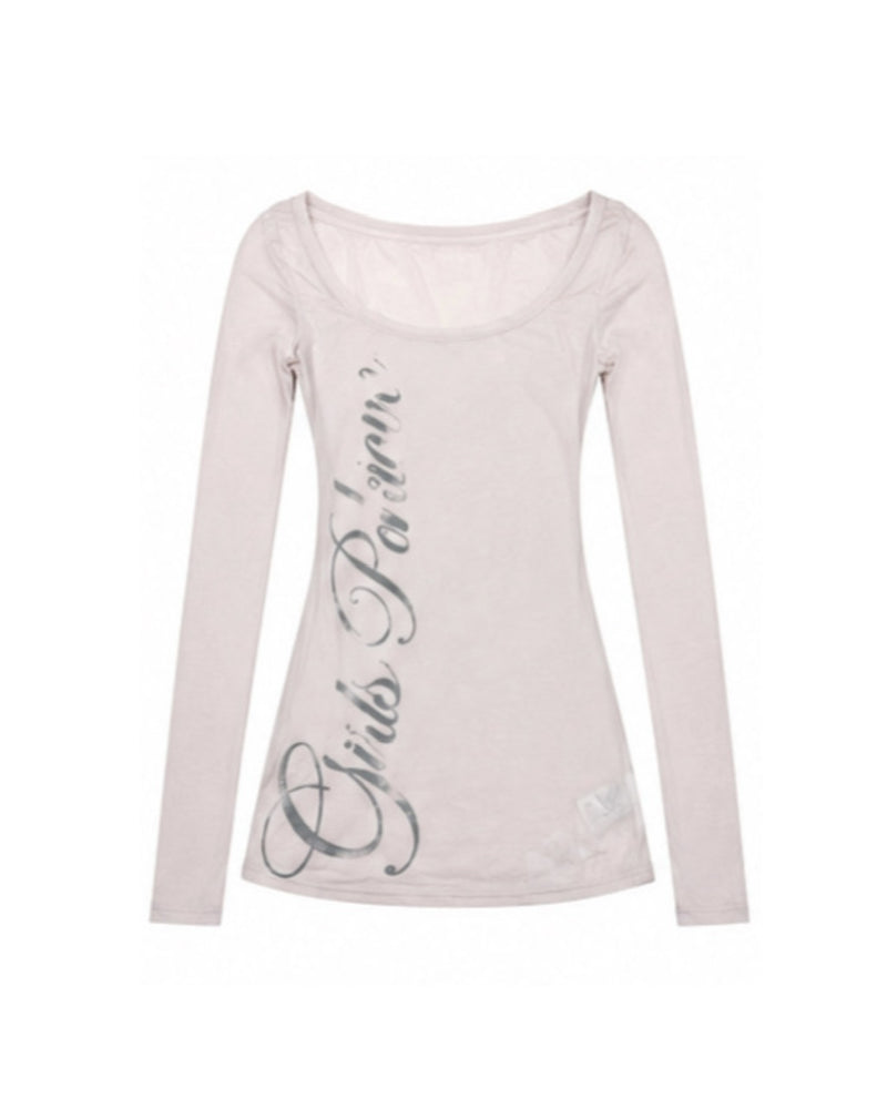 国際配送【Never mind the XU】sheer lettering tight long sleeve tee (3color)