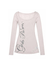 国際配送【Never mind the XU】sheer lettering tight long sleeve tee (3color)