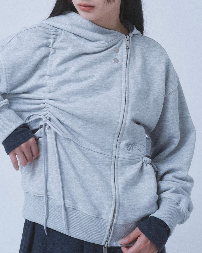 【TUOMIO】SHIRRING WAFFLE HOOD ZIP-UP
