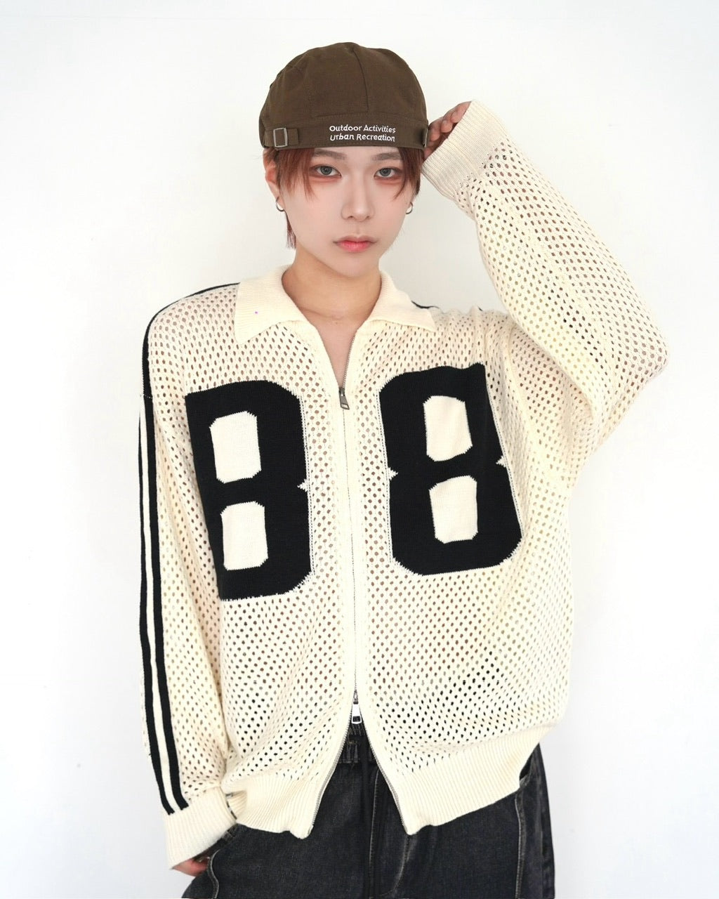 受注制【LUV CODE】mesh zip up knit (2color)