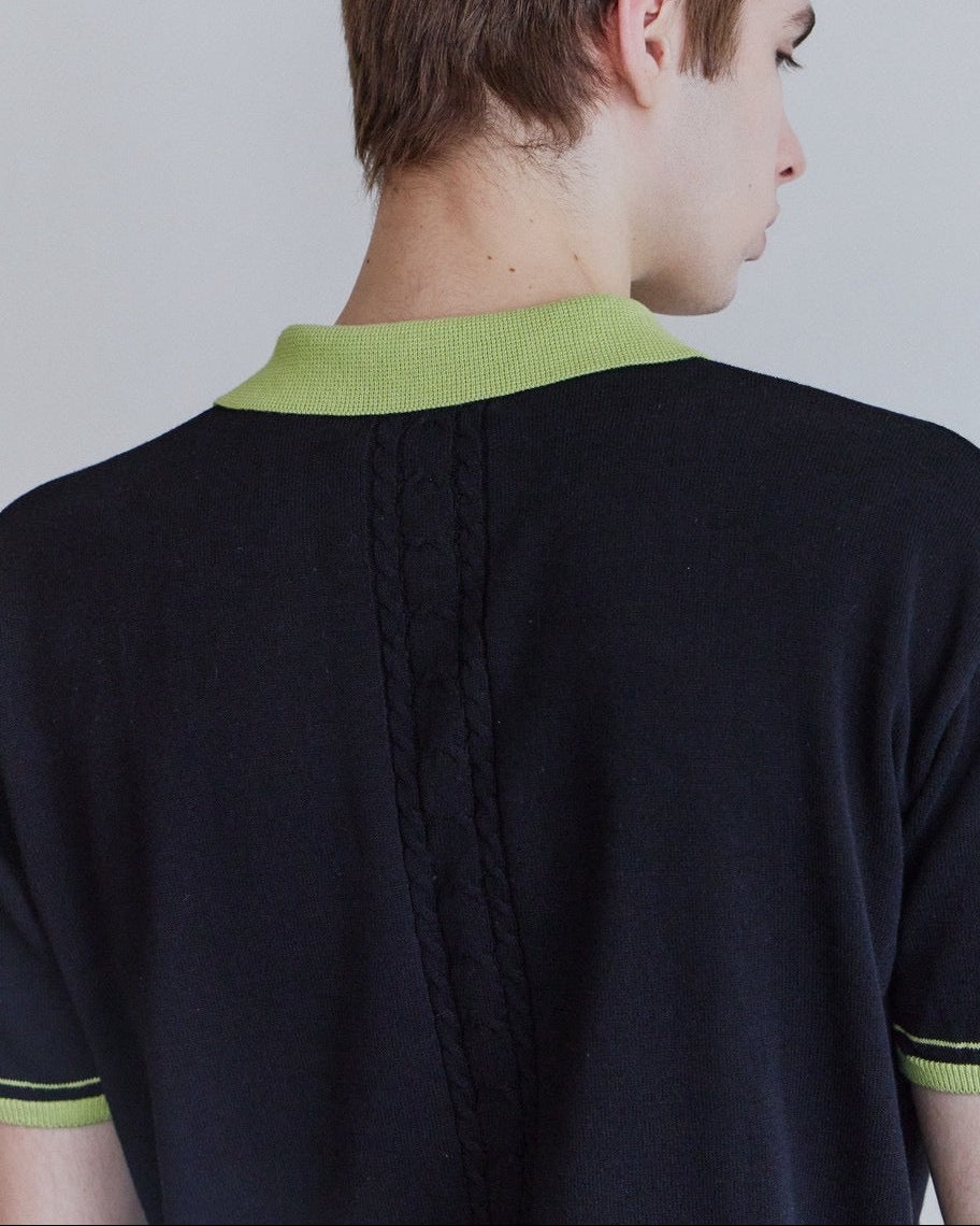 【Waviness】Accent Collar Polo Knit