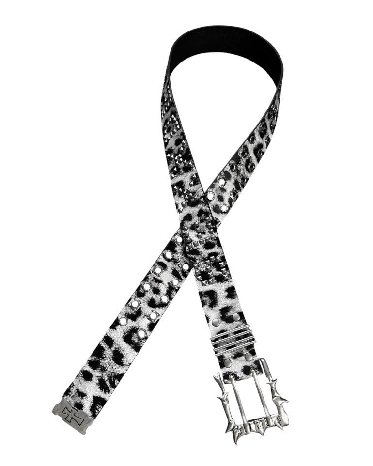 国際配送【Never mind the XU】Studded Buckle Leopard Belt