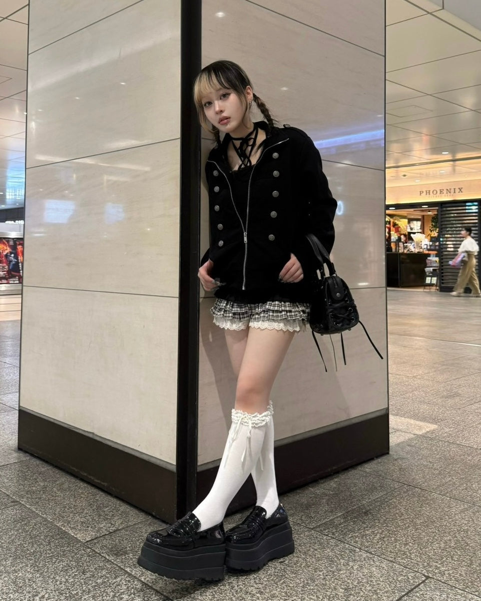 大阪店 WEB限定 受注制【Never mind the XU】Doll Check Layered Skirt
