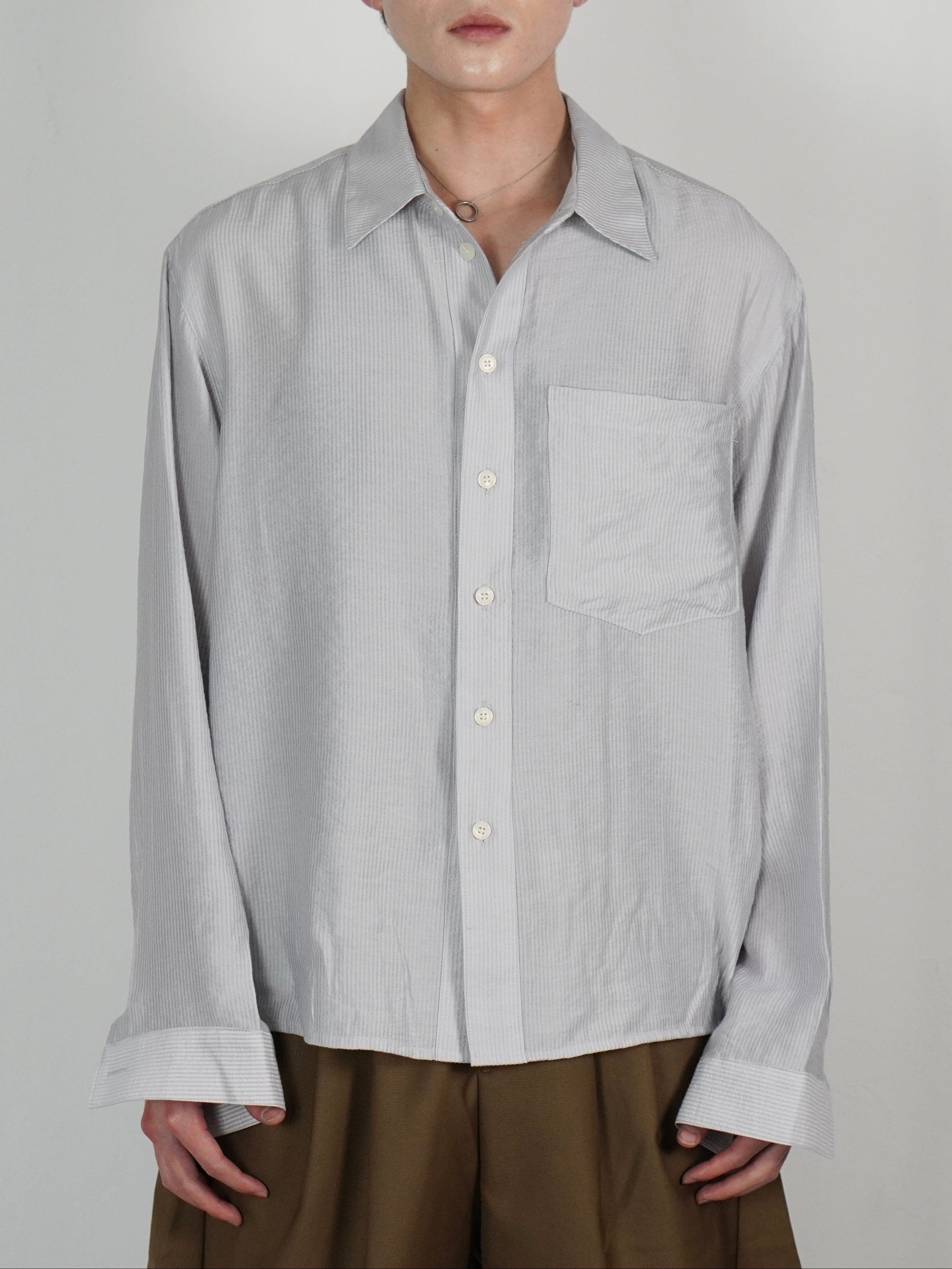 5/8 20:00 発売 受注制【Chikashitsu +】soft cropped stripe shirt (3color)