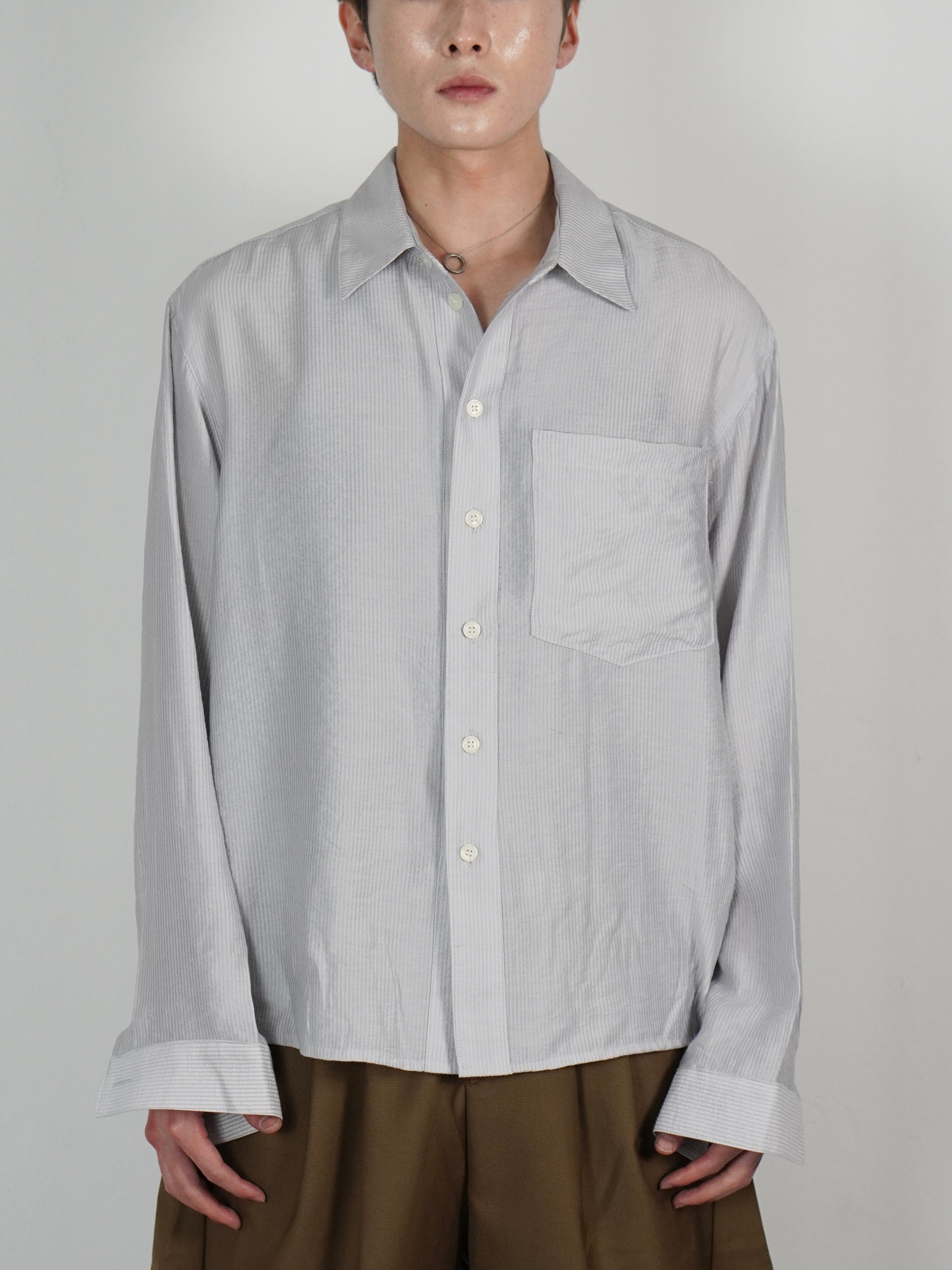 受注制【Chikashitsu +】soft cropped stripe shirt (3color