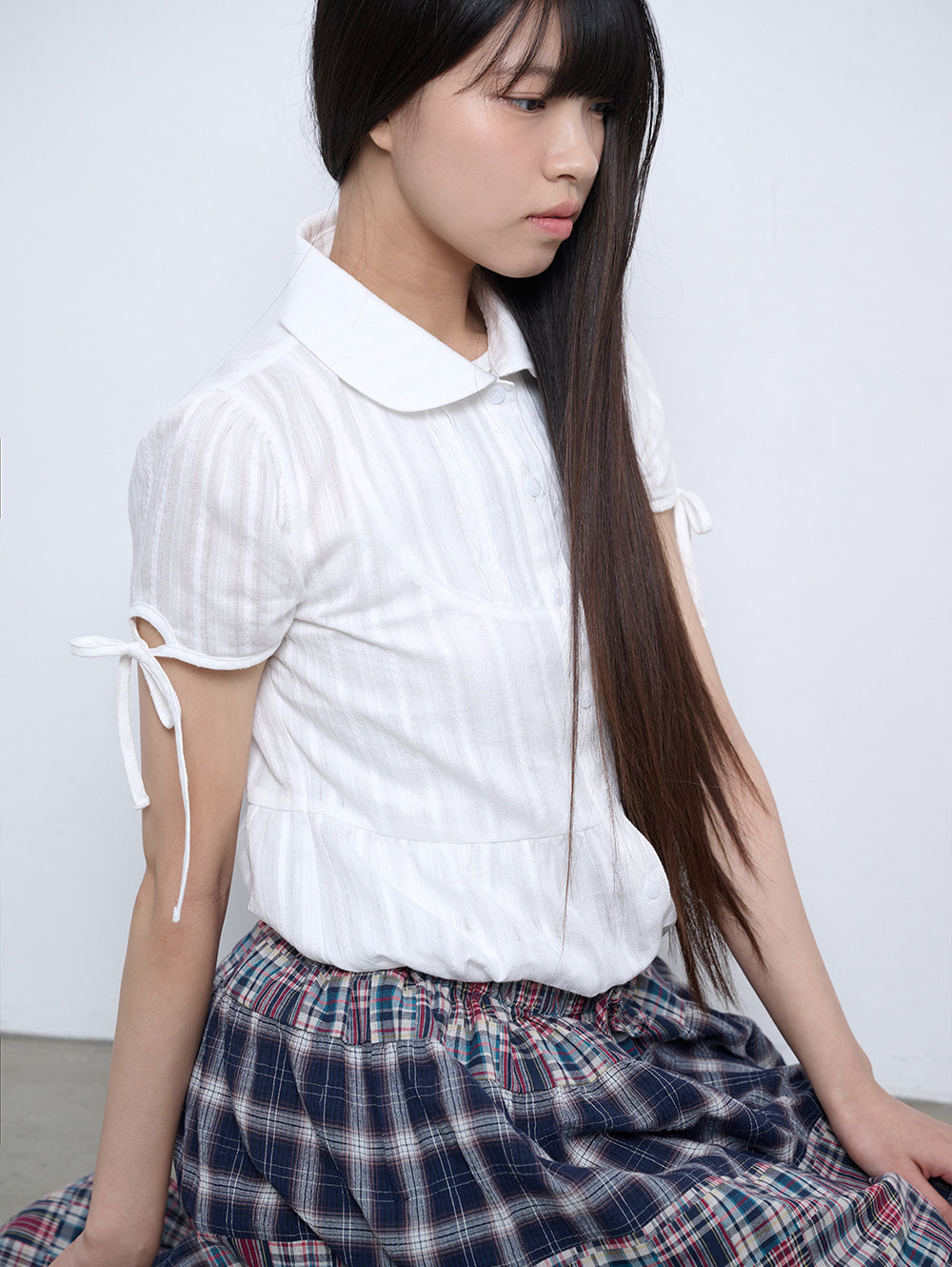 【TUOMIO】PUFF SLEEVES RIBBON BLOUSE