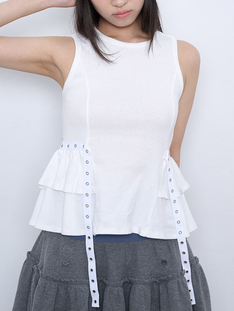 6/8 21:00発売【TUOMIO】EYELET BELTED TANK TOP