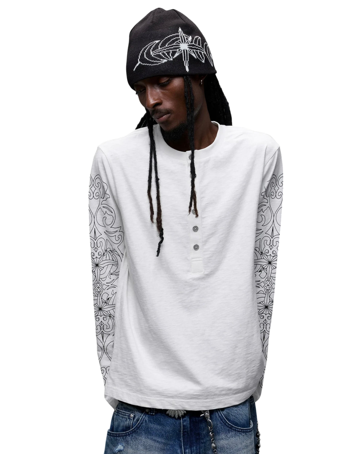 【THEBOYHASNOPATIENCE】LUMINOUS DAWN BAROQUE HENLEY L/S TEE