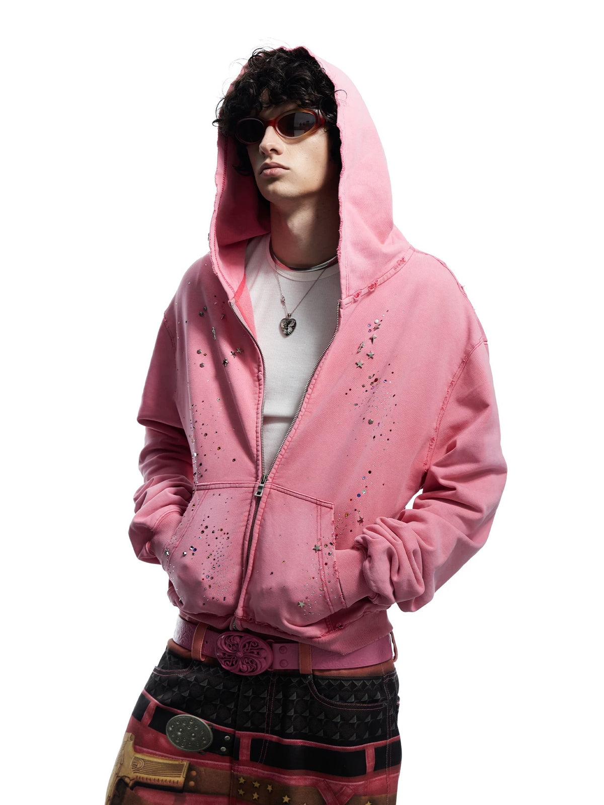 【DND4DES】Rhinestone Washed Distressed Hoodie